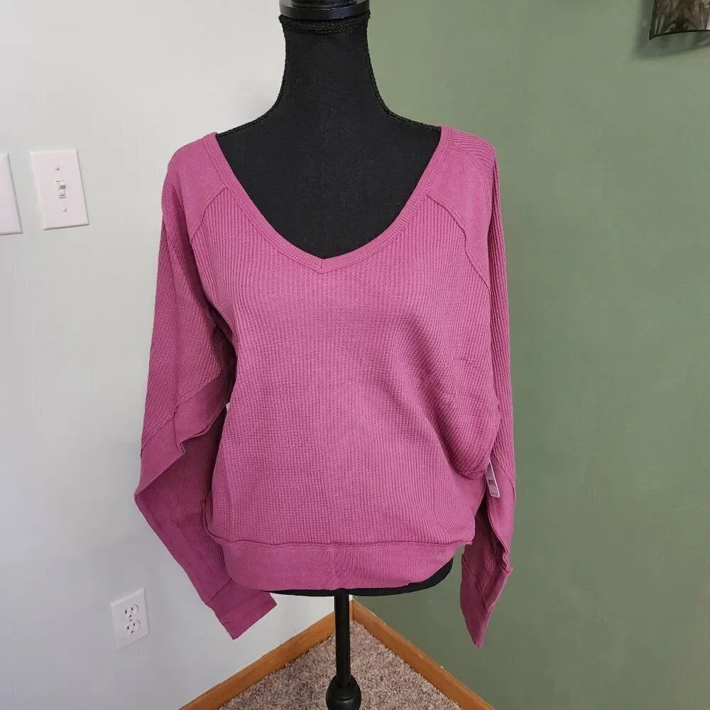 Free People 💯 Cotton Santa Clara Oversized Thermal Top in Mulberry